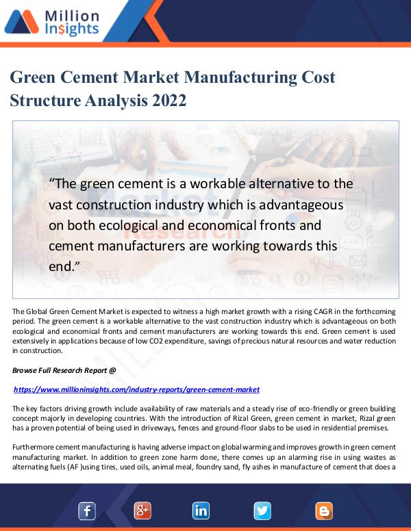 Market Updates Green Cement Market Manufacturing Cost Analysis