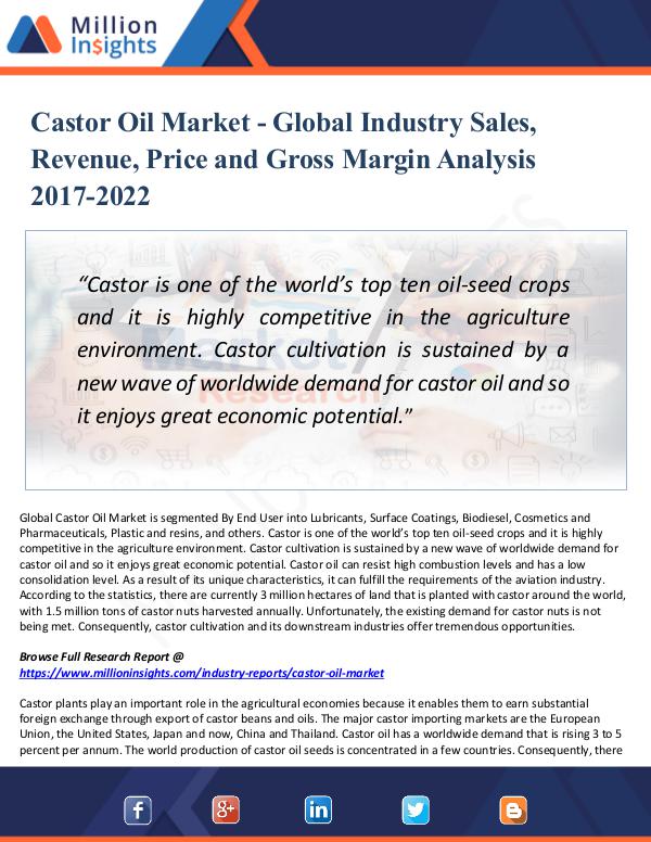 Market Updates Castor Oil Market - Global Industry Sales, Revenue