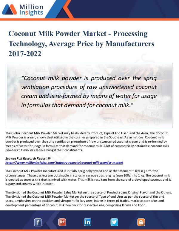 Market Updates Coconut Milk Powder Market - Processing Technology