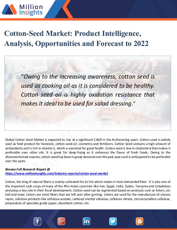 Market Updates Cotton-Seed Market Product Intelligence, Analysis