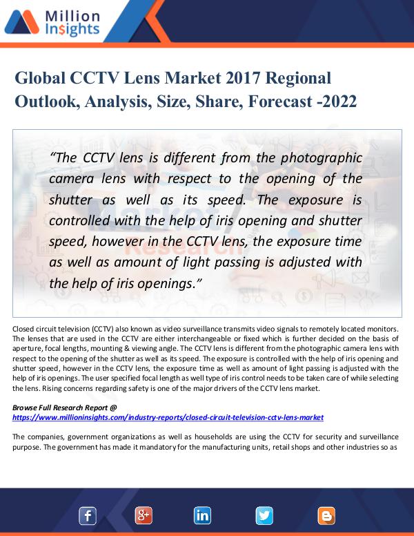 Market Updates CCTV Lens Market Forecast and CAGR 2017-2022