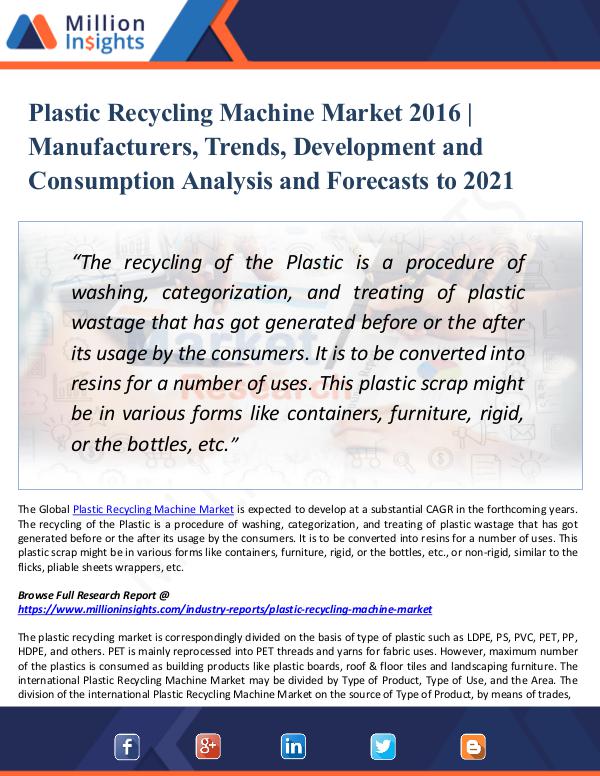 Market Updates Plastic Recycling Machine Market Technology 2021