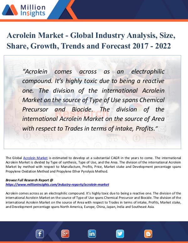 Market Updates Acrolein Market - Global Industry Analysis Report