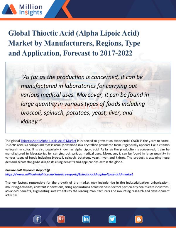 Market Updates Global Thioctic Acid (Alpha Lipoic Acid) Industry