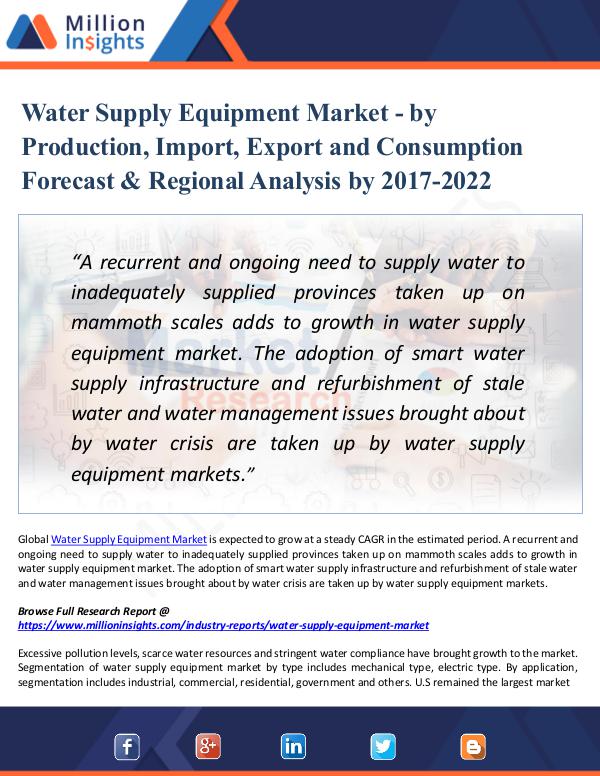 Market Updates Water Supply Equipment Market - by Production 2022