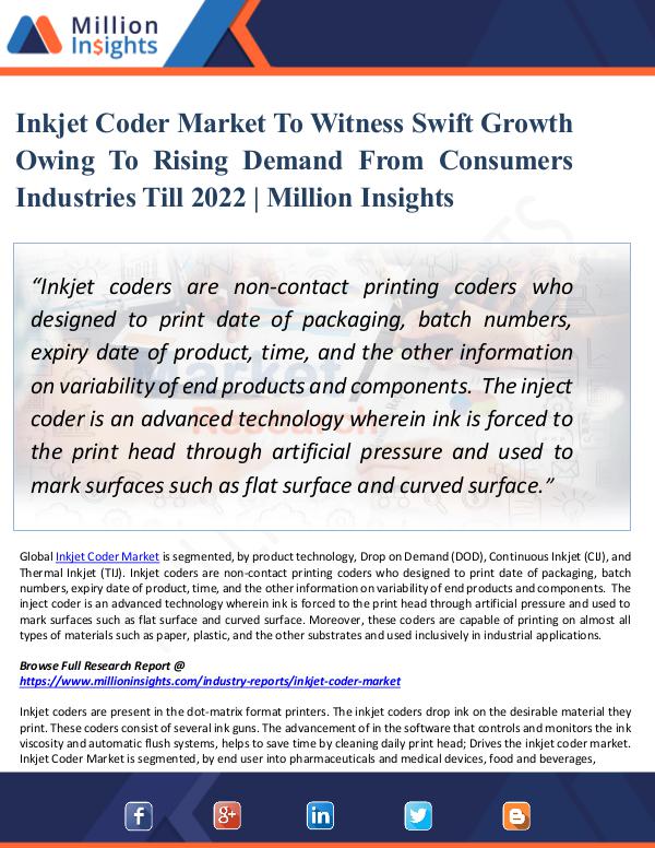 Market Updates Inkjet Coder Market Share's and Size by 2022