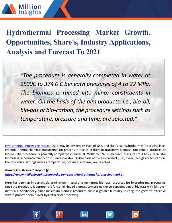 Market Updates Hydrothermal Processing Market Growth Analysis