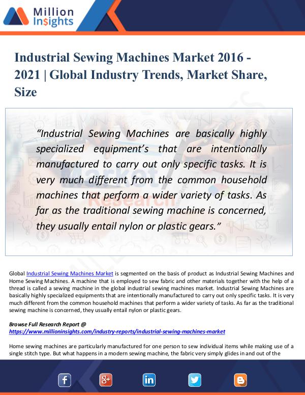 Market Updates Industrial Sewing Machines Market Report Forecast