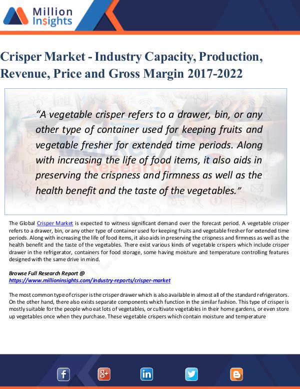 Market Updates Crisper Market -Industry Capacity, Production 2022