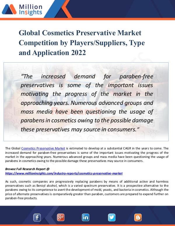 Market Updates Cosmetics Preservative Market Competition by 2022