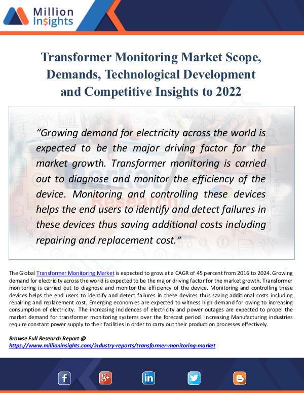 Market Updates Transformer Monitoring Market Scope, Demands 2022