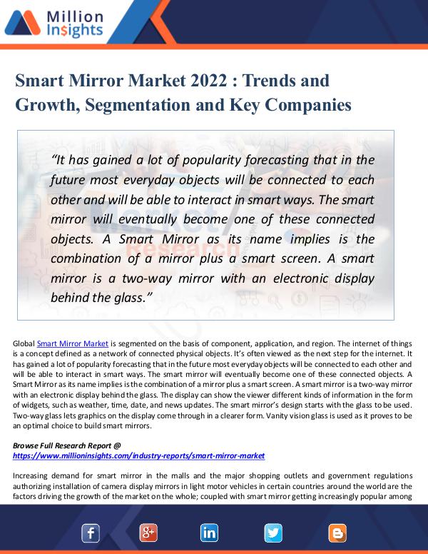 Market Updates Smart Mirror Market 2022 - Trends and Growth