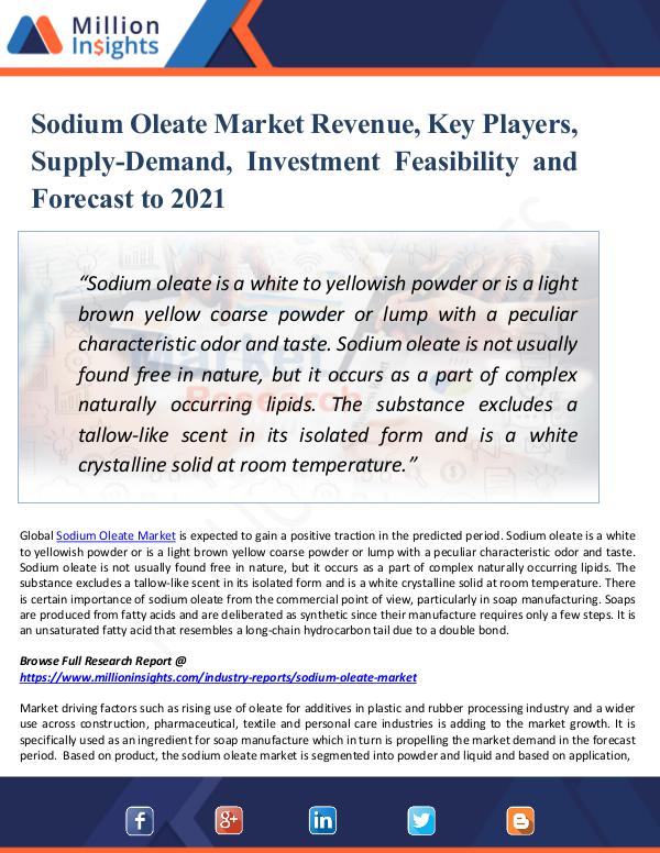 Market Updates Sodium Oleate Market Revenue, Key Players, Supply