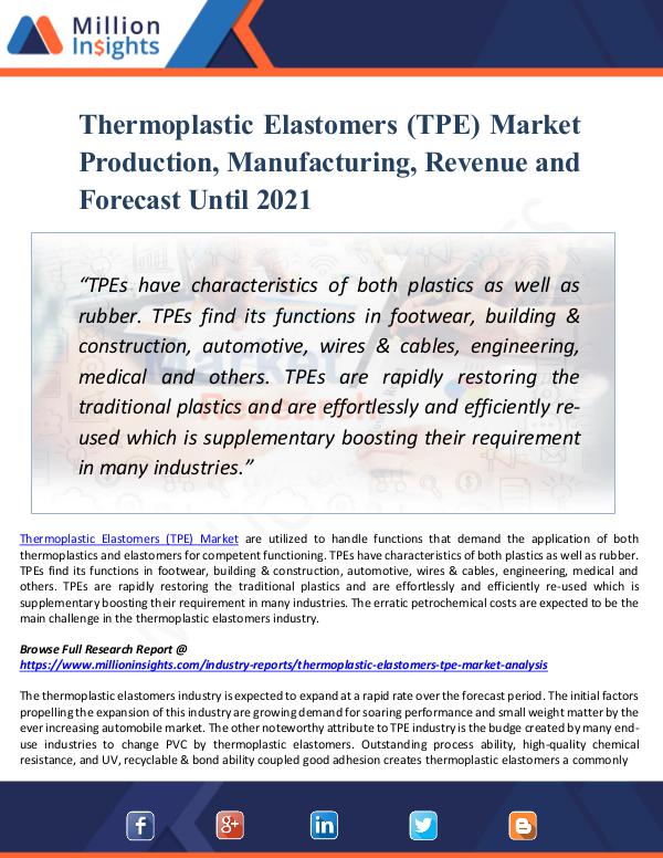 Market Updates Thermoplastic Elastomers (TPE) Market Production