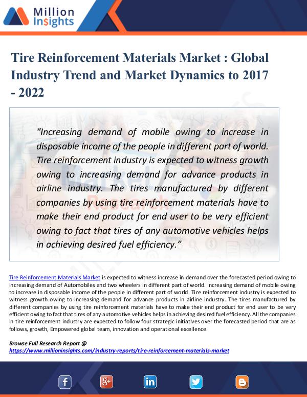 Market Updates Tire Reinforcement Materials Market - 2022