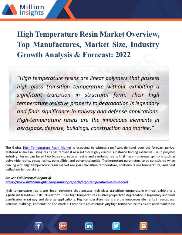 High Temperature Resin Market Overview Report 2022