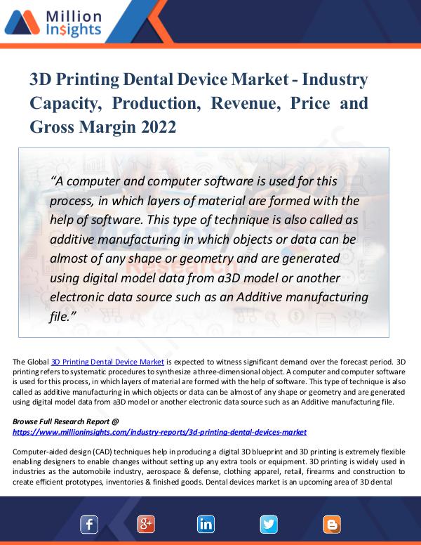 Market New Research 3D Printing Dental Device Market - Industry 2022