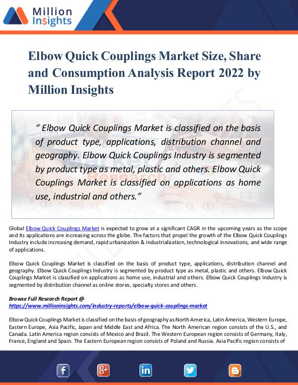 Elbow Quick Couplings Market Size, Share by 2022