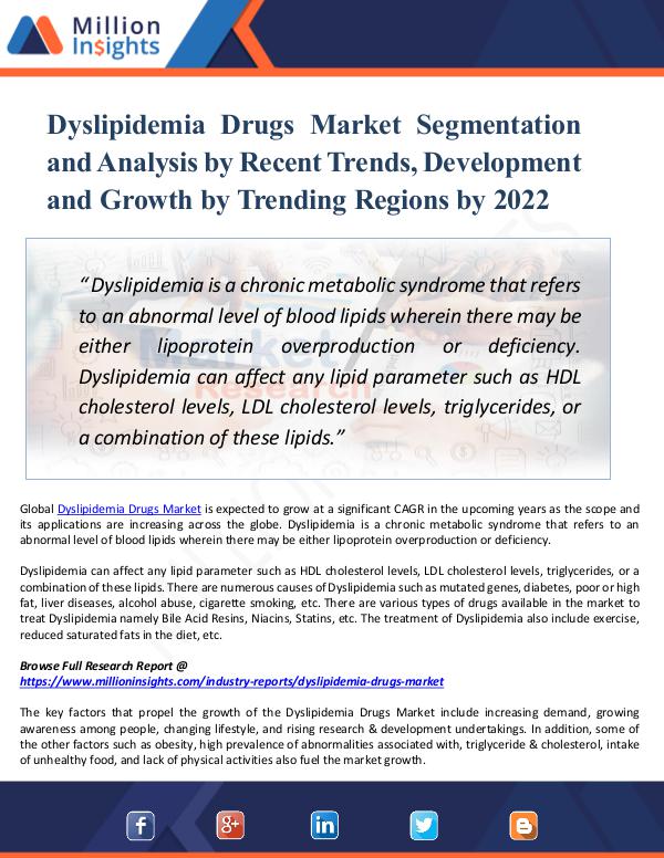 Dyslipidemia Drugs Market Segmentation by 2022