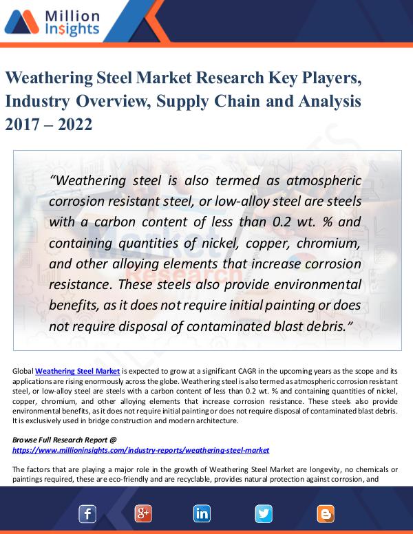 Weathering Steel Market Research Key Players 2022