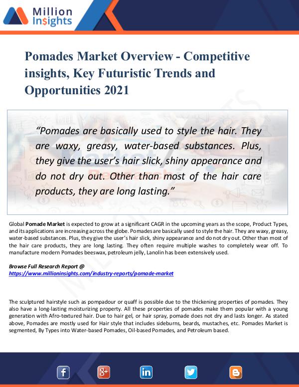 Pomades Market Overview -Competitive insights 2021