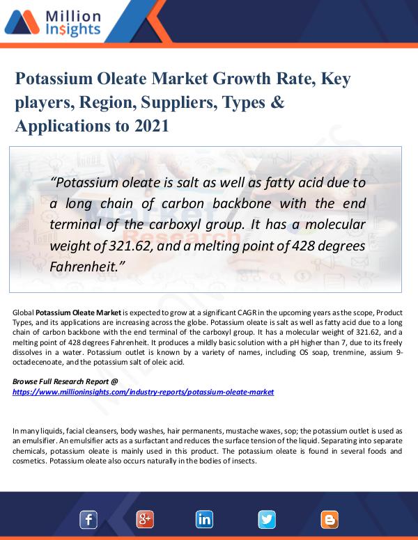 Potassium Oleate Market Growth Rate, 2021