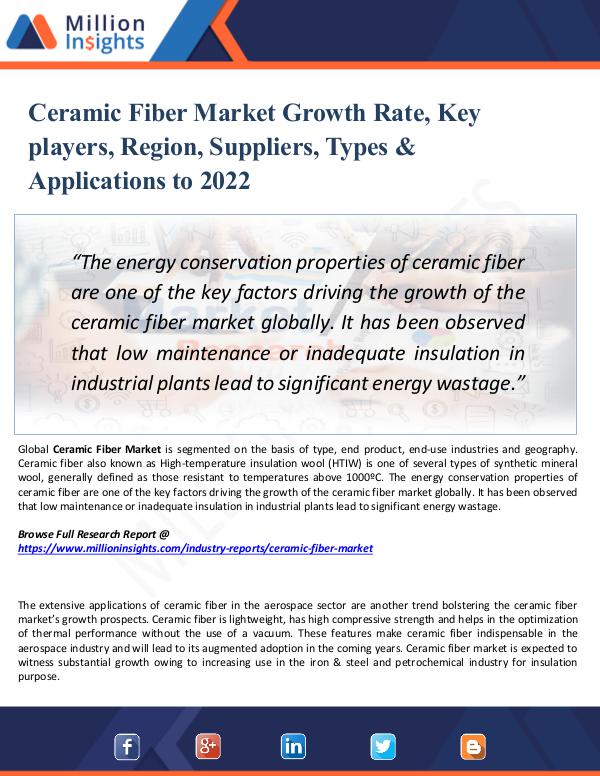 Ceramic Fiber Market Growth Rate, Key players 2022