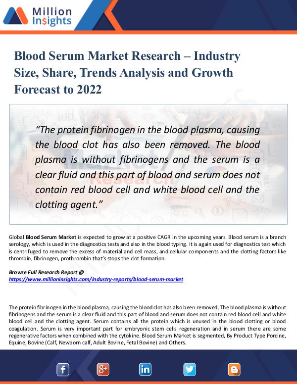 Blood Serum Market Research -Size, Share 2022