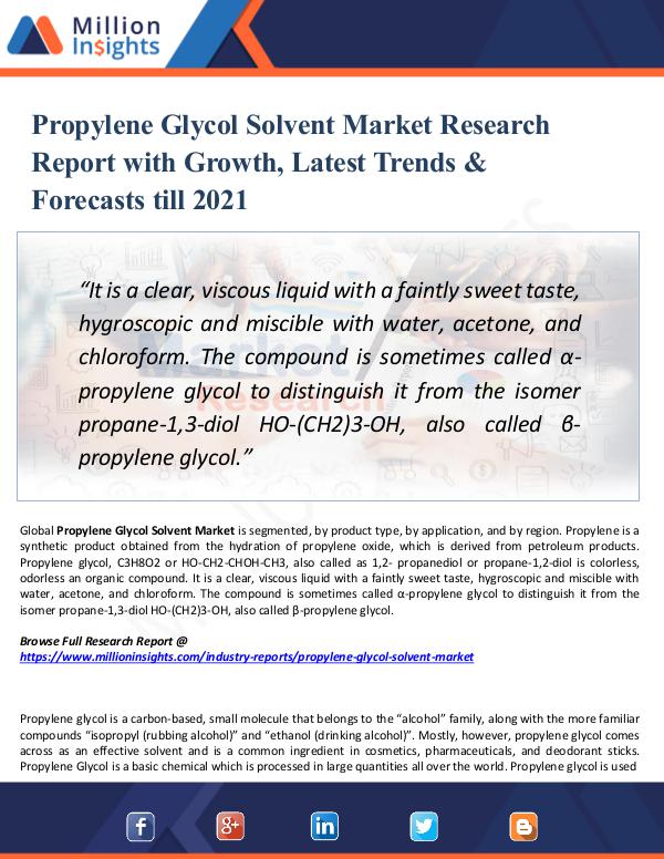 Propylene Glycol Solvent Market Report 2021