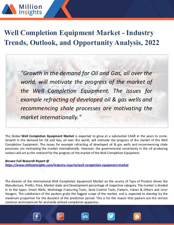 Well Completion Equipment Market - Industry 2022