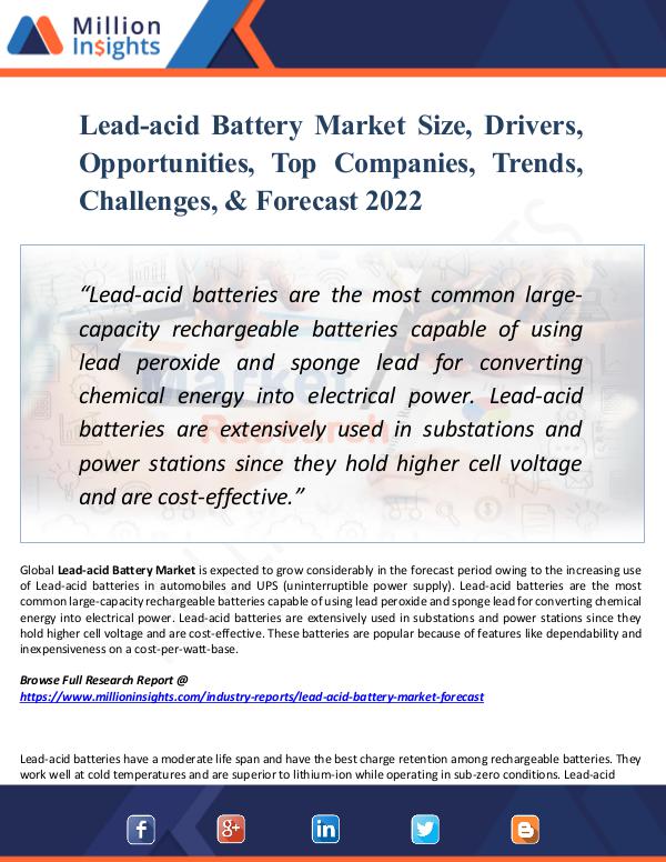 Market Research Analysis Lead-acid Battery Market Size, Drivers, Opportunit