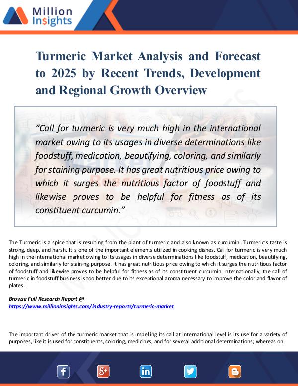 Market Research Analysis Turmeric Market Analysis and Forecast to 2025