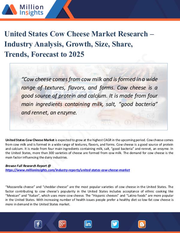 Market Research Analysis United States Cow Cheese Market Research – 2025