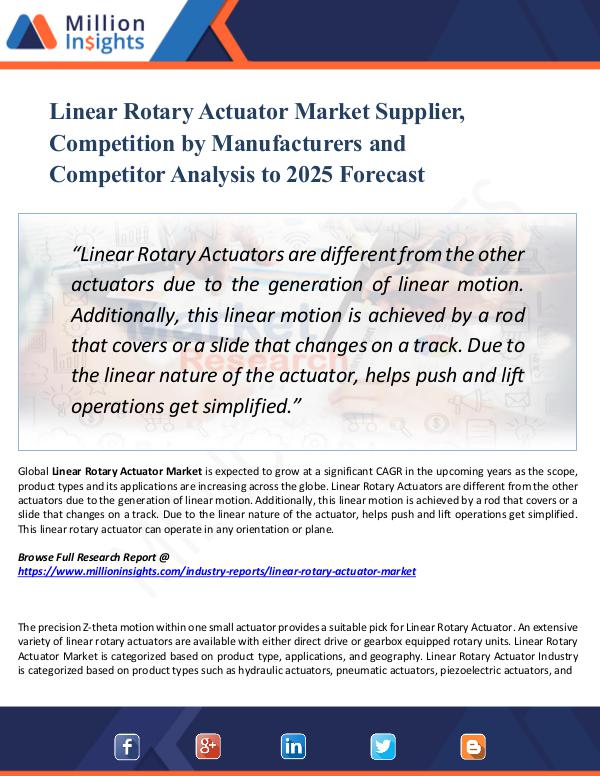 Market Updates Linear Rotary Actuator Market Supplier, by 2025