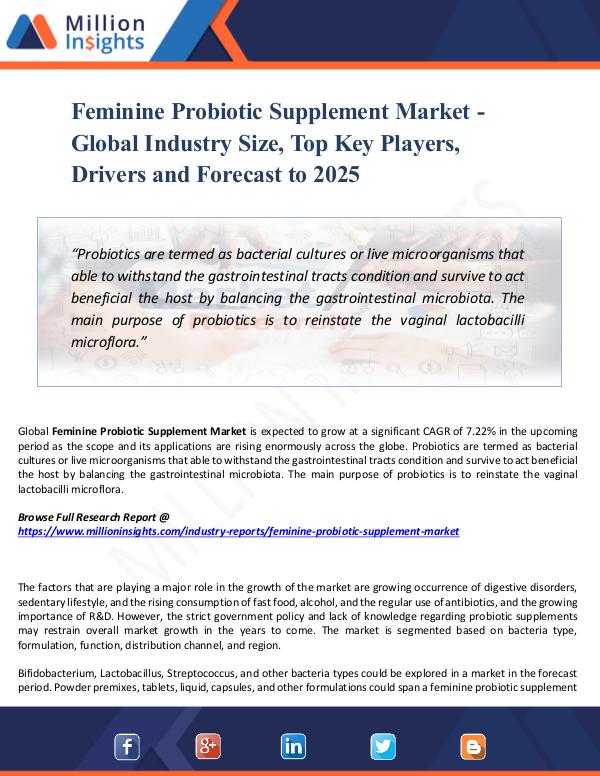 Feminine Probiotic Supplement Market -Global Share