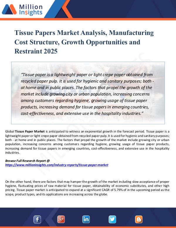 Market New Research Tissue Papers Market Analysis, Manufacturing Cost