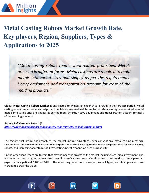 Market Updates Metal Casting Robots Market Growth Rate, Key playe