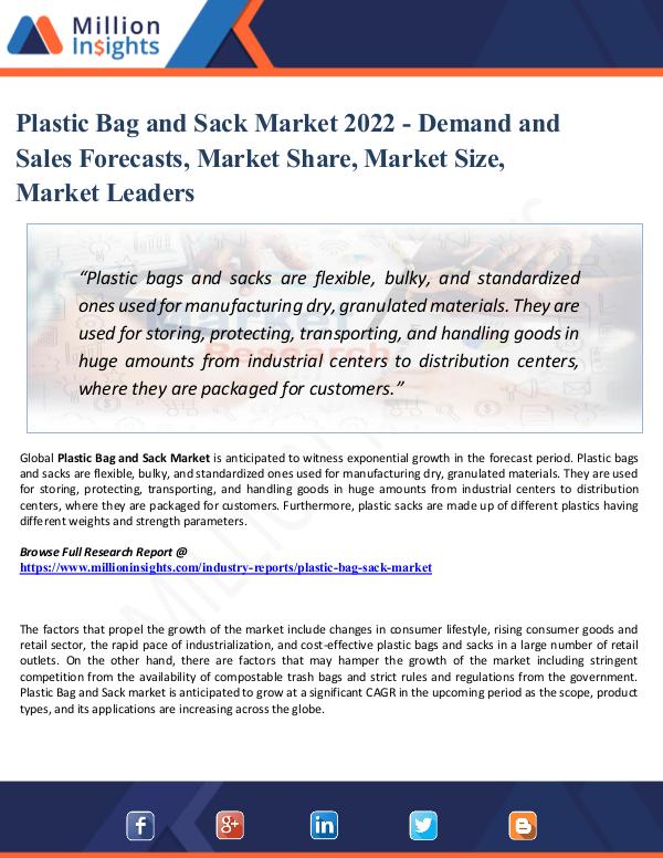 Market Research Analysis Plastic Bag and Sack Market 2022 - Demand and Sale