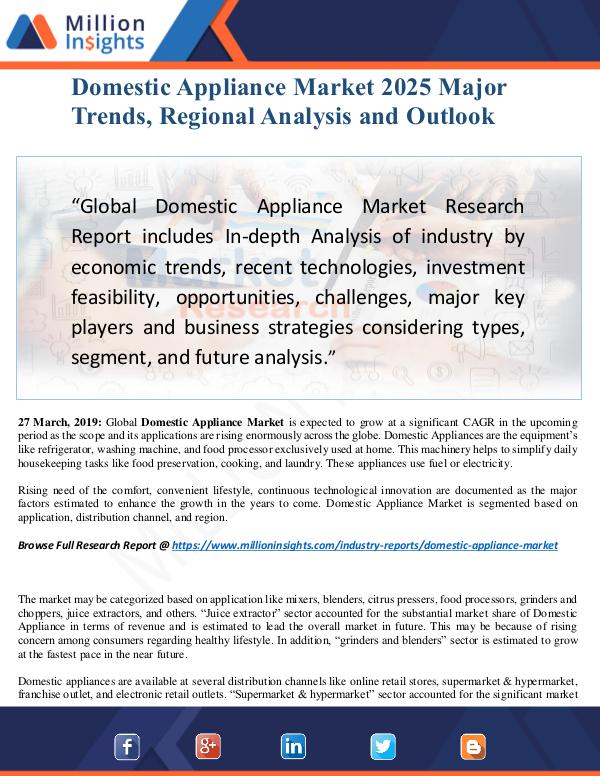 Domestic Appliance Market Size Analysis, Segmentat