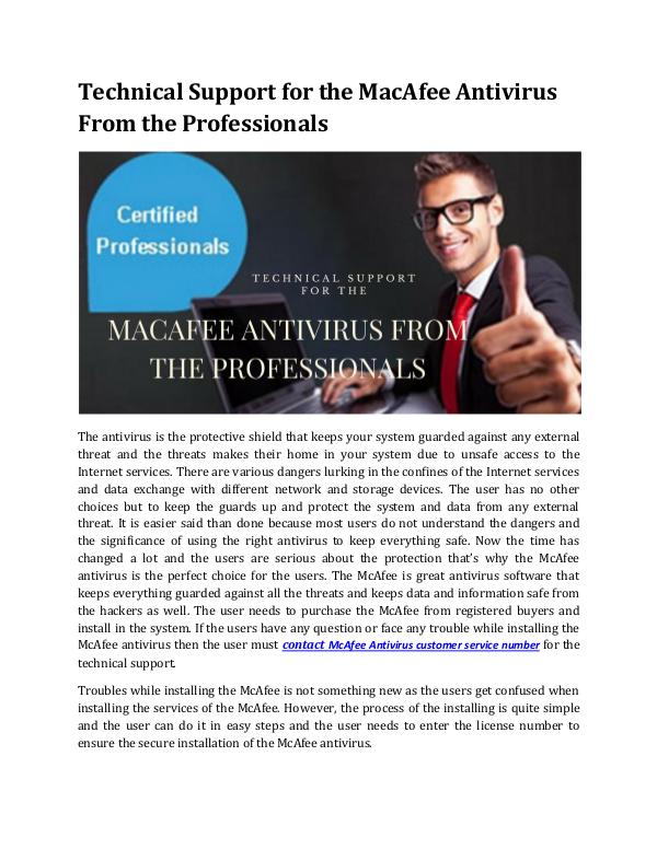 Technical Support for the MacAfee Antivirus From the Professionals Technical Support for the McAfee Antivirus From th