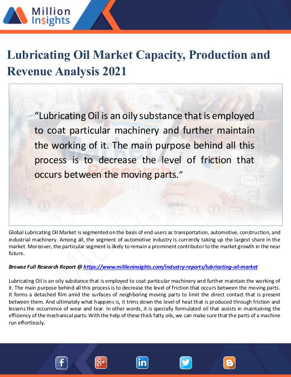 Lubricating Oil Market Capacity, Production 2021