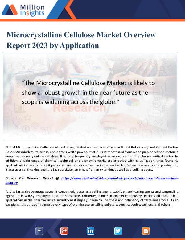 Microcrystalline Cellulose Market Overview Report