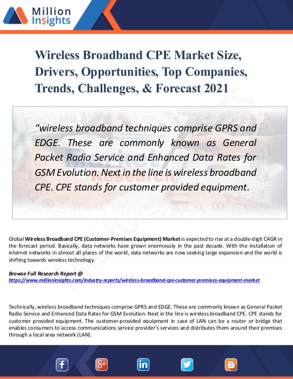 Wireless Broadband CPE Market Size, Drivers 2021