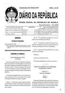 Estatuto Orgânico do Ministério da Energia e Águas