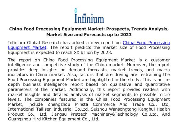 China Food Processing Equipment Market - Infinium