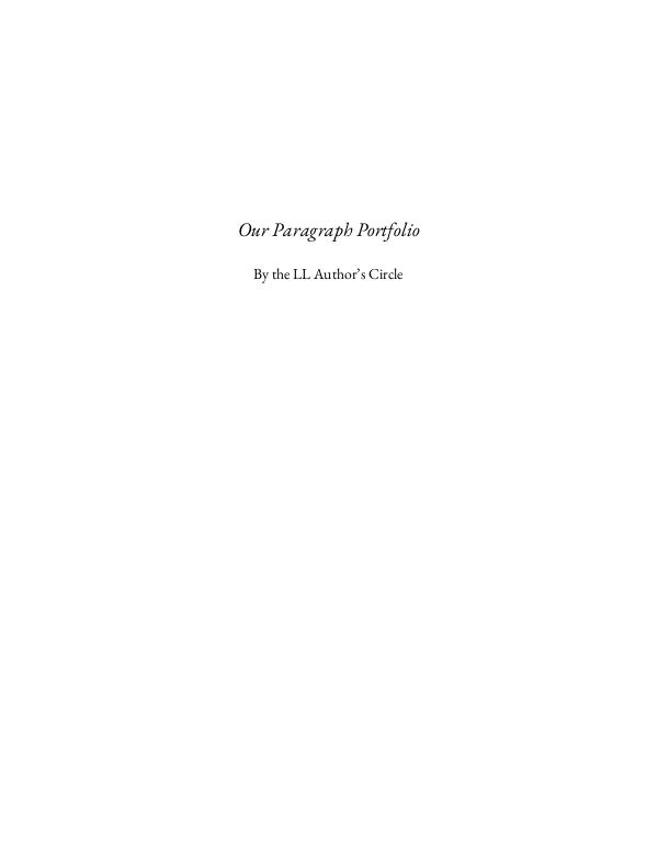 Our Paragraph Portfolio Author's Circle Paragraph Portfolio