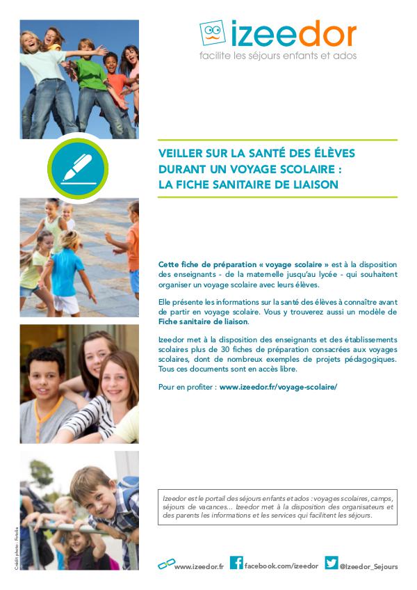 IZEEDOR La fiche sanitaire de liaison pour voyage scolaire