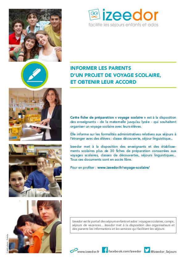 IZEEDOR Informer les parents d’un voyage scolaire