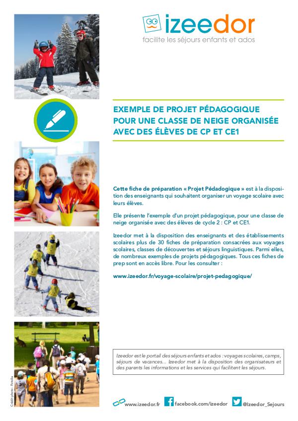 IZEEDOR Projet pédagogique d’une classe de neige en CP CE1