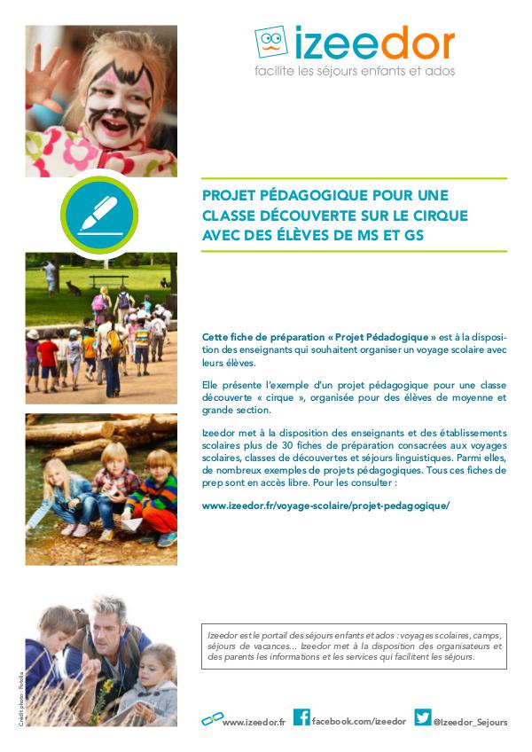 IZEEDOR Projet pédagogique classe cirque en maternelle